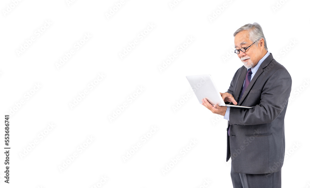 businessman working on laptop working on laptop pc computer white background studio portrait