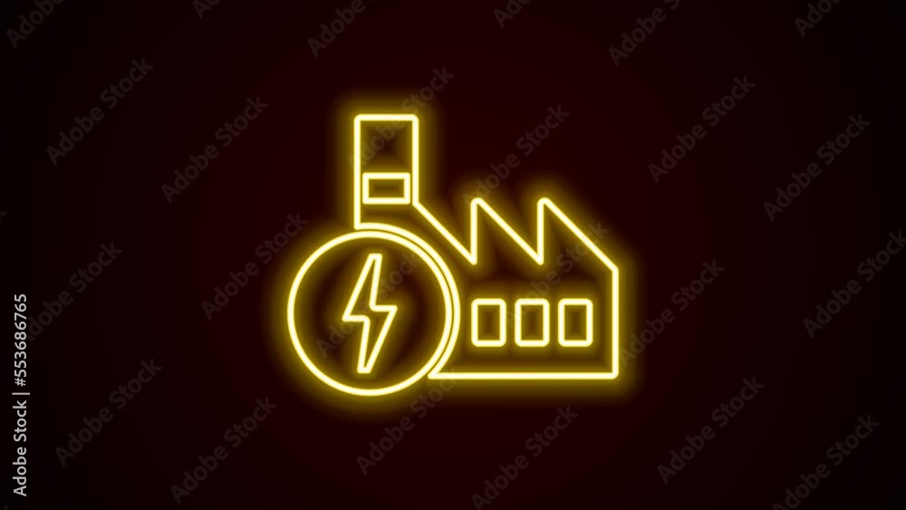 Glowing neon line Nuclear power plant icon isolated on black background. Energy industrial concept. 4K Video motion graphic animation Glowing neon line Nuclear power plant icon isolated on black background. Energy industrial concept. 4K Video motion graphic animation