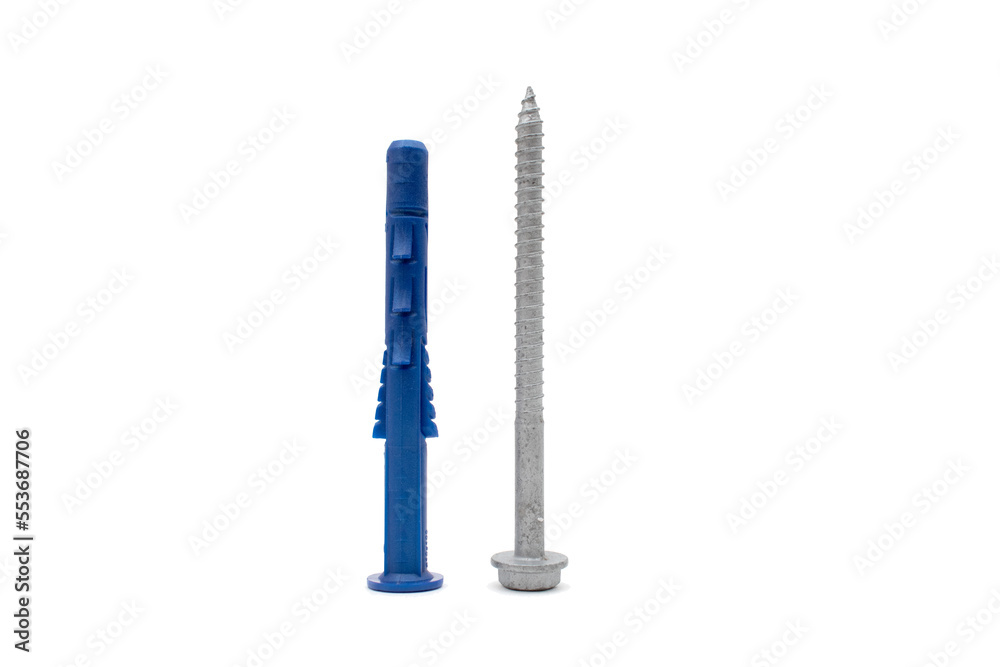Big dowel and screw isolated on white background Big dowel and screw isolated on white background