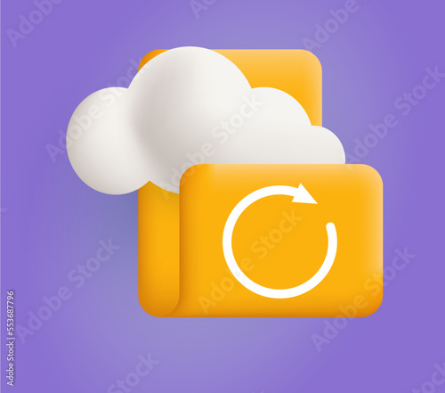 Yellow folder for documents storage 3d icon vector illustration. Logotype archive data information