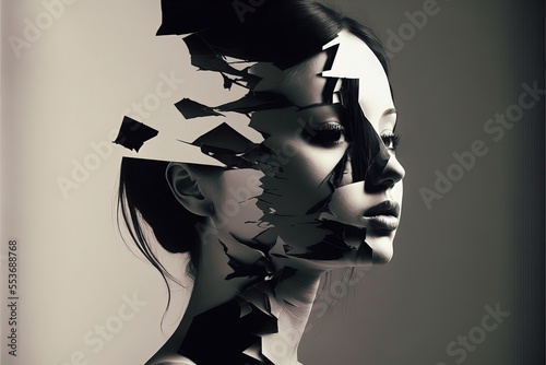 portrait de femme déstructuré noir et blanc photo