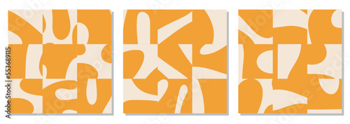 Set of seamless patterns with abstract organic cut out Matisse inspired shapes