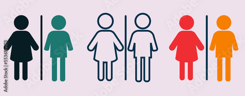 Toilet line icon set. WC sign. Men, women, mother with babies, and handicap symbols. Restroom for male, female, transgender, disabled. Vector graphics