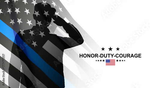 Thin Blue Line. American flag with police blue line on a white background. Support of police and law enforcement. EPS10 vector