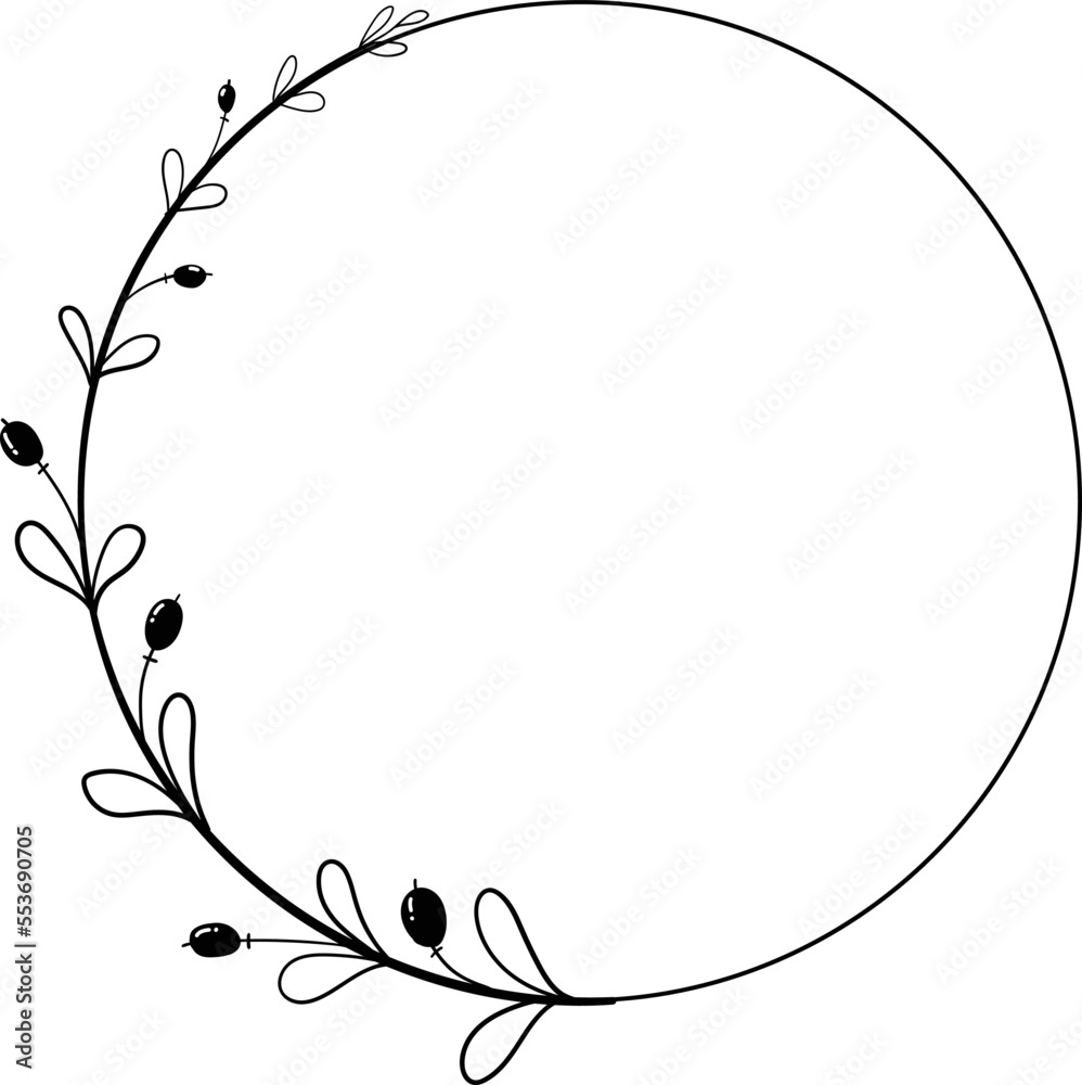 custom made wallpaper toronto digitalLinear floral wreath. Hand drawn illustration. This art is perfect for invitation cards, spring and summer decor, greeting cards, posters, scrapbooking, print, etc.