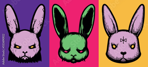 A set of portraits of evil bunnies in the style of pop art