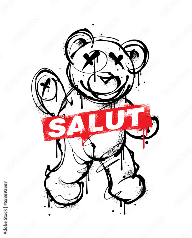 teddy bear illustration in graffiti style features a playful and cheeky