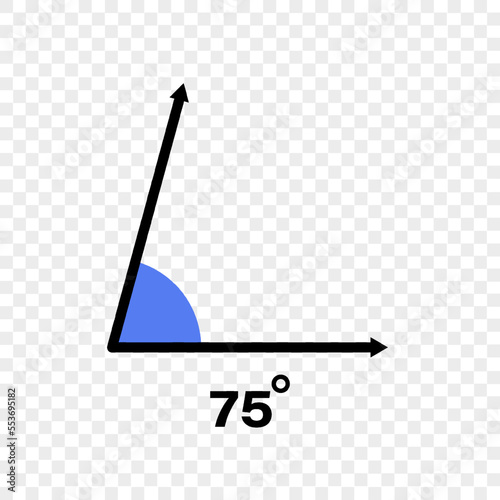 75 degree angle icon. Geometric symbol. Vector illustration on transparent background	