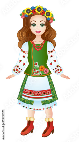 beautiful ukrainian girl in national ukrainian costume - vyshyvanka. vector illustration