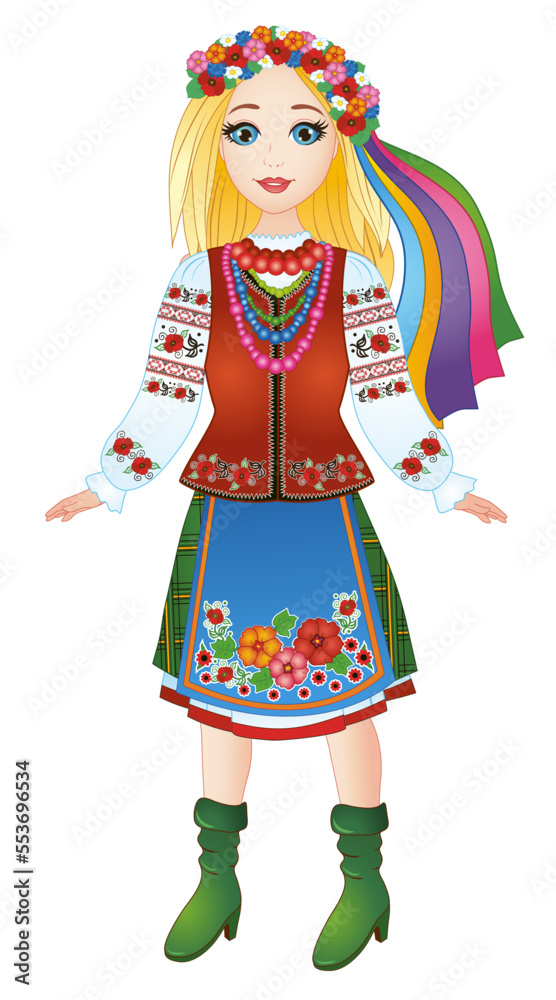 beautiful ukrainian girl in national ukrainian costume - vyshyvanka. vector illustration