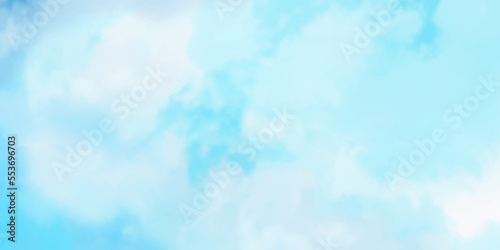  Abstract watercolor background . Grunge wallpaper of blue sky with white clouds . Summer heaven bright cloudscape .