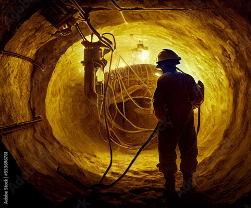Fotografia Miner working in a mine with gold ore