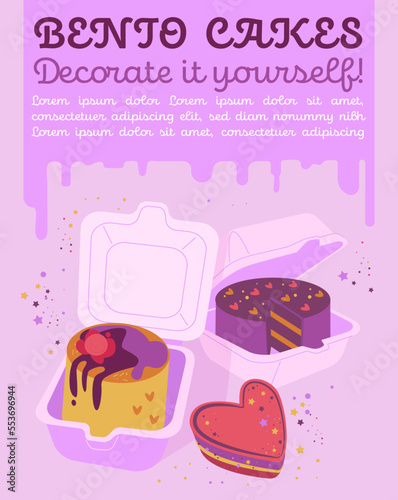 Korean Bento mini box cake. Editable vector illustration
