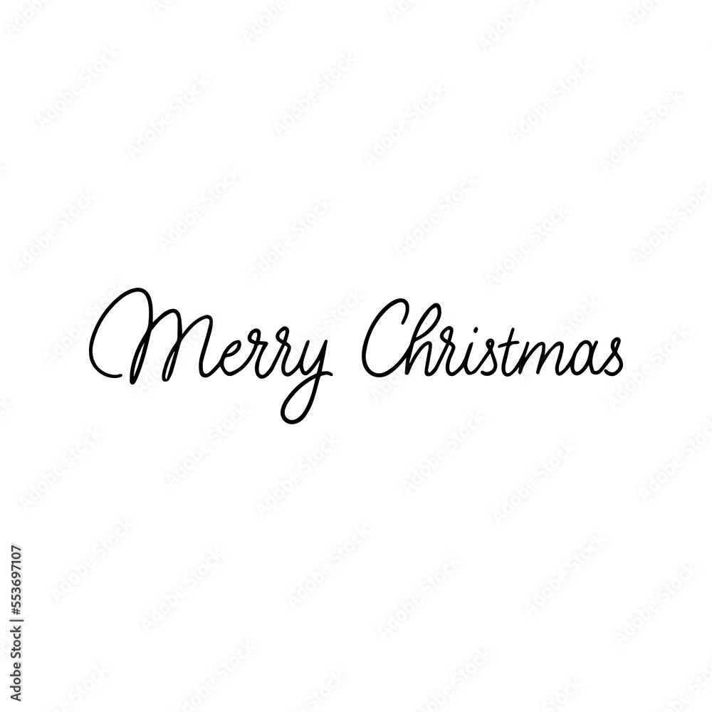 Merry Christmas Monoline Lettering. Vector Illustration of Calligraphy Line Isolated over White Text.