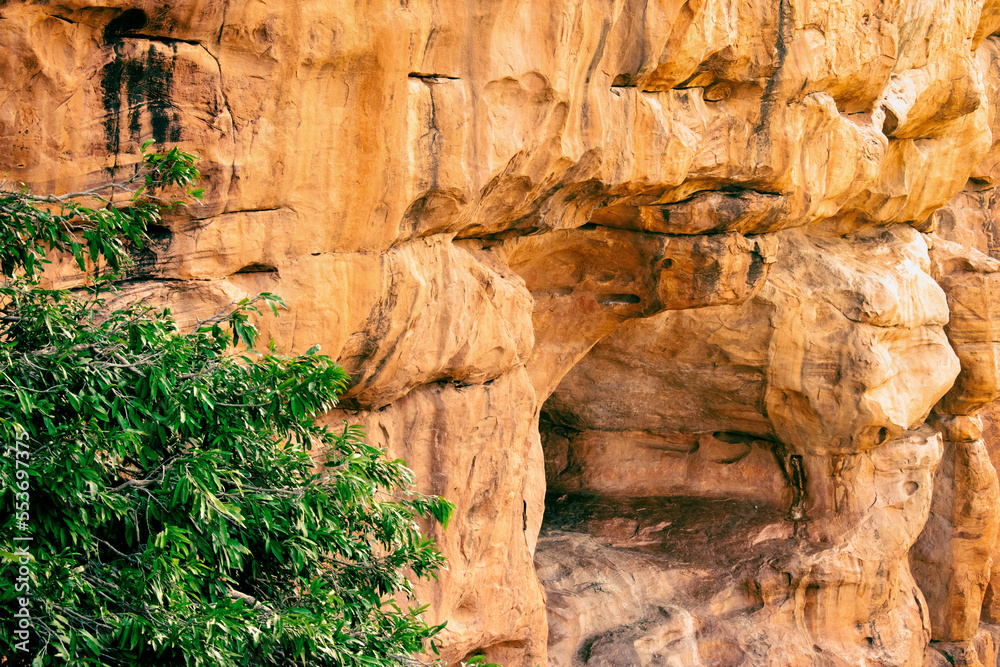 Ancient sandstone hill natural cave at Badami.