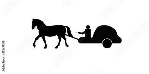 Silhouette de transport hippomobile d'un cheval tractant un chariot