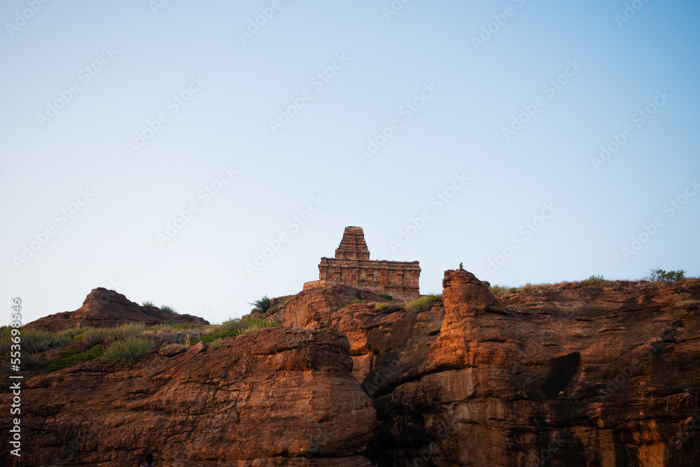 Ancient shiva temple(upper Shivalaya) on the top of rocky hills at Badami,Karnataka,India