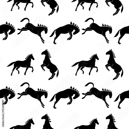black and white horses seamless pattern