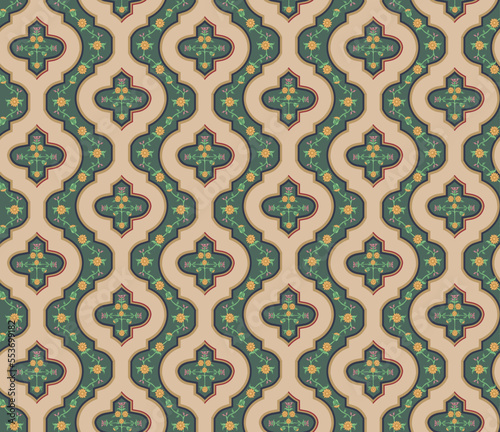 Moroccan seamless pattern with floral decoration. Best for wall decoration, wrapping paper, textile, fabric print, and packaging
