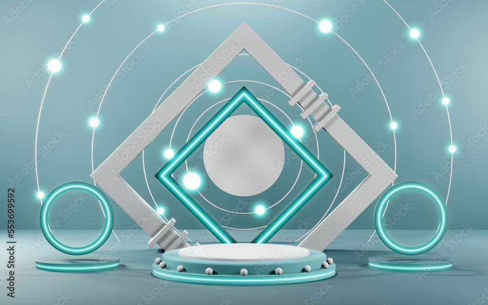 3D render of Podium background in blue tones for displaying cream products. cosmetics