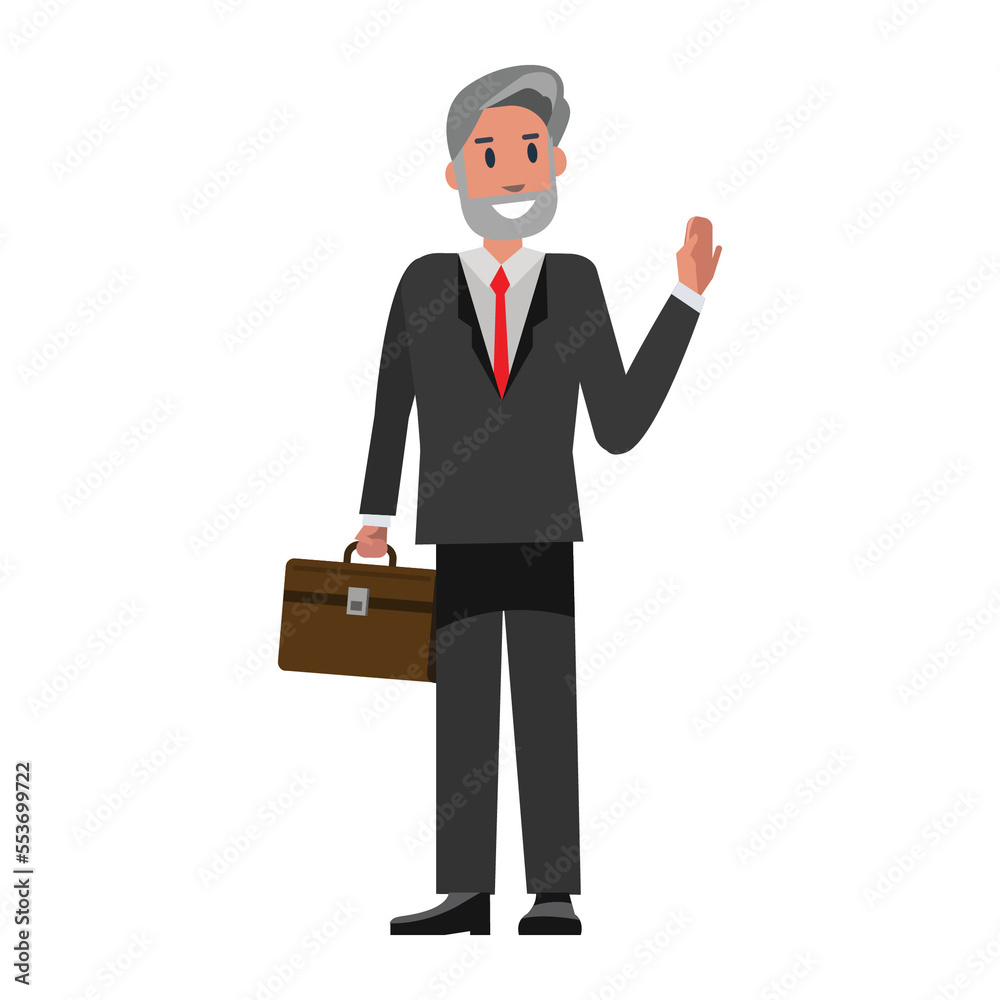 Senior Businessman say hi. flat character design illustration Senior Businessman say hi. flat character design illustration