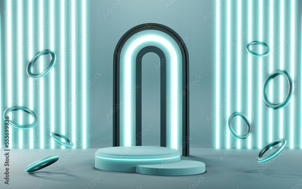 3D render of Podium background in blue tones for displaying cream products. cosmetics 3D render of Podium background in blue tones for displaying cream products. cosmetics