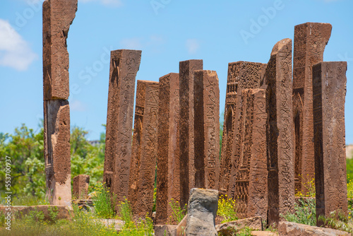 Historical Ahlat Seljuk Square Cemetery in Spring photo