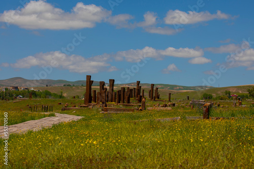 Historical Ahlat Seljuk Square Cemetery in Spring photo