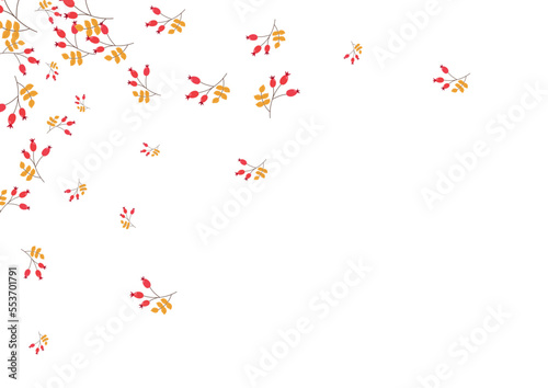 Yellow Leaf Background White Vector. Leaves Decor Template. Green Herb Forest. Simple Card. Berries Wallpaper.