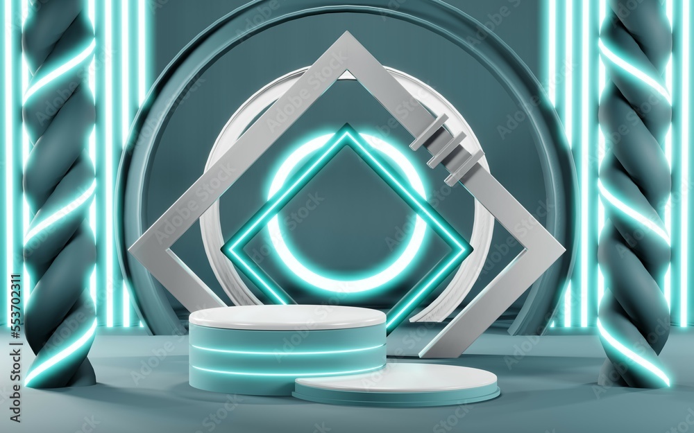 3D render of Podium background in blue tones for displaying cream products. cosmetics 3D render of Podium background in blue tones for displaying cream products. cosmetics