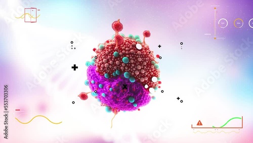 Tumor microenvironment concept with cancer cells, T-Cells, nanoparticles, cancer associated fibroblast layer of tumor microenvironment normal cells, molecules, and blood vessels 3d rendering photo