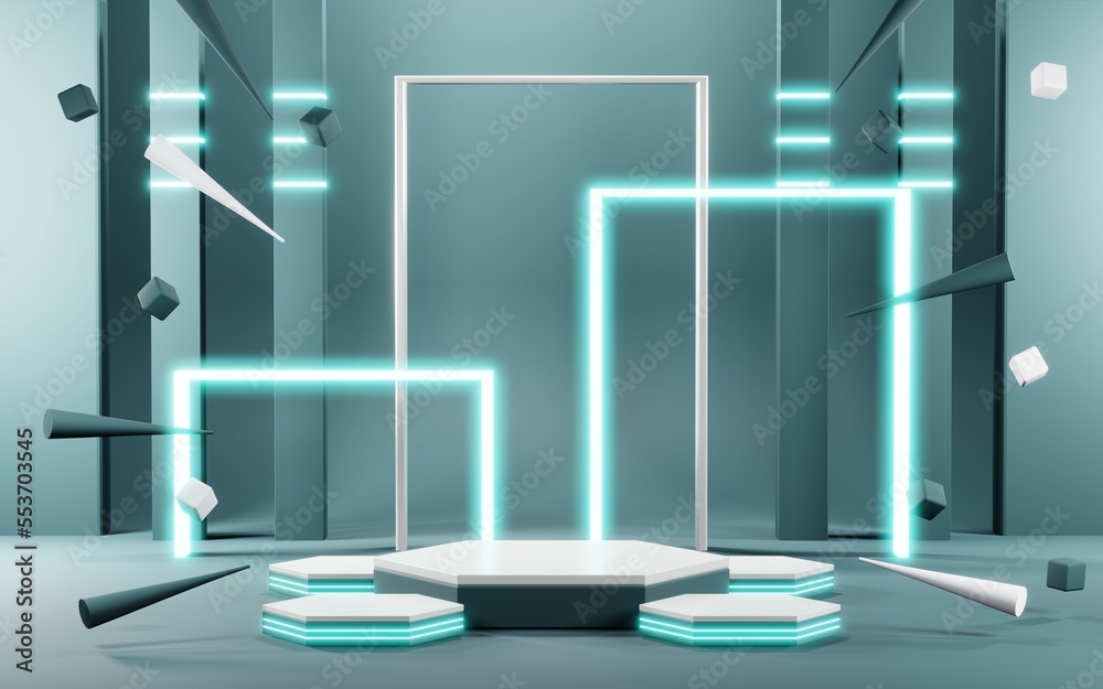 3D render of Podium background in blue tones for displaying cream products. cosmetics 3D render of Podium background in blue tones for displaying cream products. cosmetics