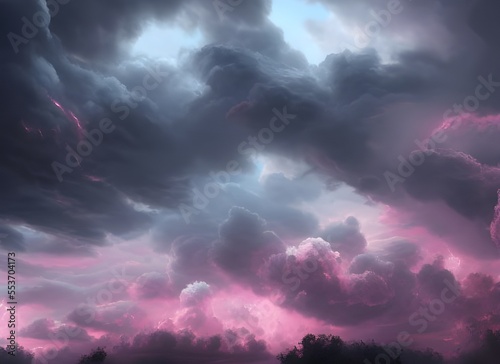 Dramatische Wolken in Grau und Pink generative AI