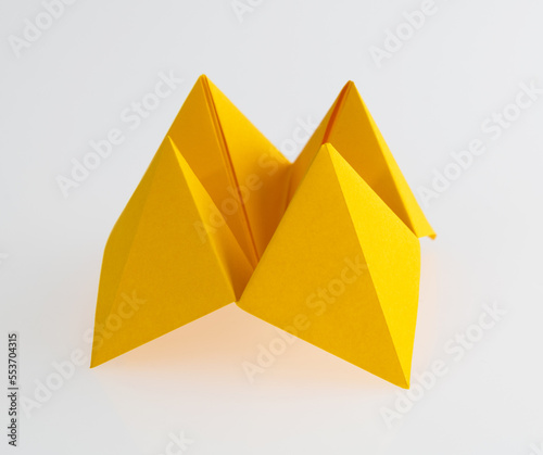 Origami paper fortune on white background