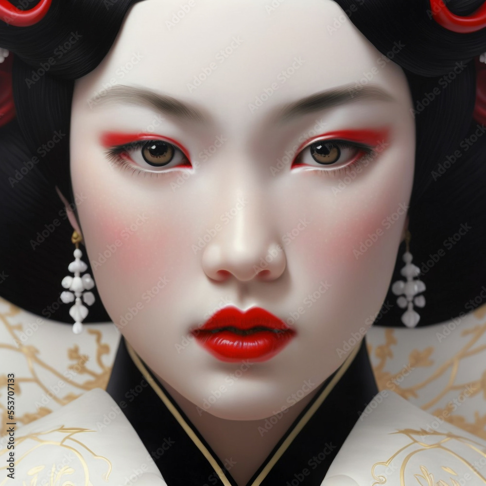 Beautiful Geisha Japanese Girl, Asian Beauty Illustration, Samurai Woman  Face, Fictional Character Иллюстрация Stock | Adobe Stock