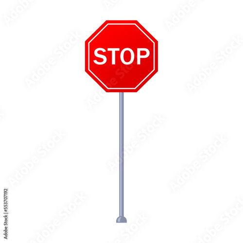Stop traffic sign for train or tram. Vector illustration of railroad construction element isolated on white