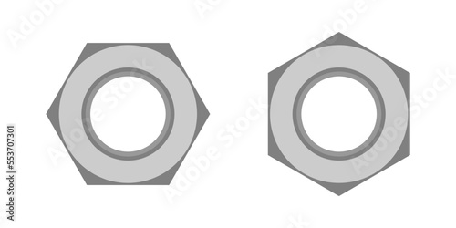 Set steel nut bolt on white background icon flat vector design.