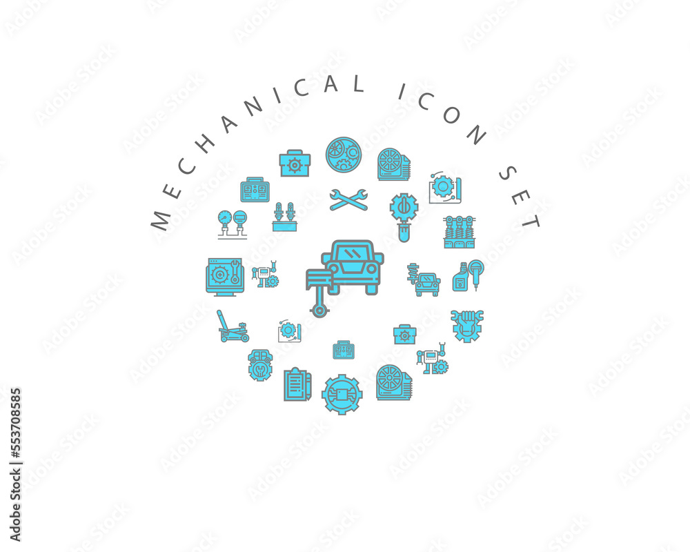 Vector mechanical icon set Vector mechanical icon set