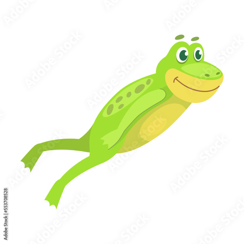 Jump movement of frog. Vector illustration of small wild toad with tongue isolated on white