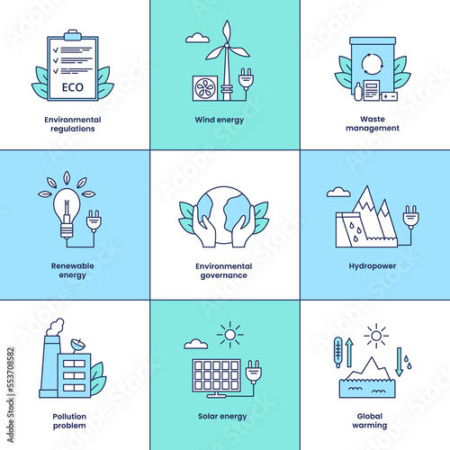 Set icons environmental, ESG concept. Vector illustration isolated on a white background.