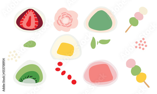 Daifuku mochi Japanese sweet tasty food. Cute hand drawn vector illustration