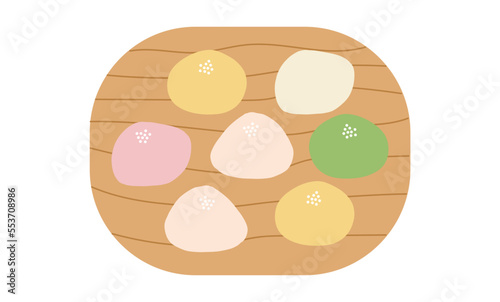 Daifuku mochi Japanese sweet tasty food. Cute hand drawn vector illustration