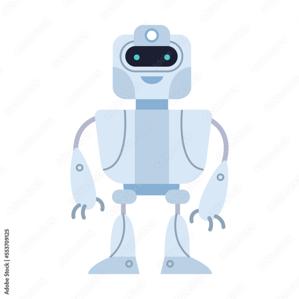 Robot cartoon illustration. Colorful bot, assistances character. Toys for kids with cute faces isolated on white background Robot cartoon illustration. Colorful bot, assistances character. Toys for kids with cute faces isolated on white background