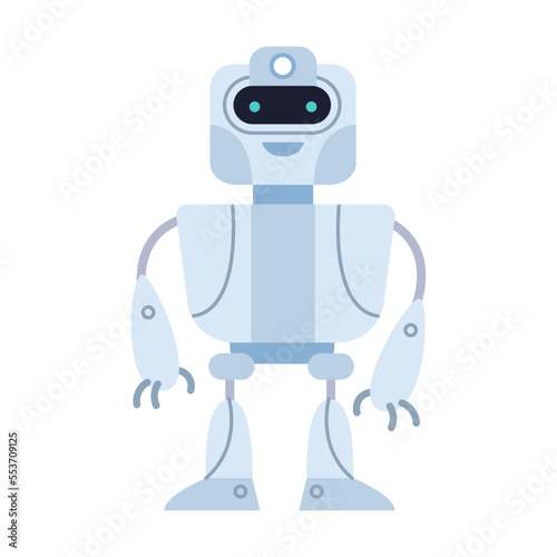 Robot cartoon illustration. Colorful bot, assistances character. Toys for kids with cute faces isolated on white background