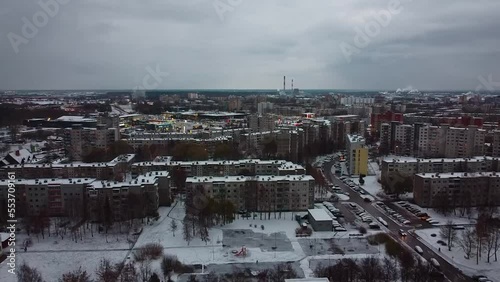 Kaunas suburbs cityscape in winter season, aerial drone view photo