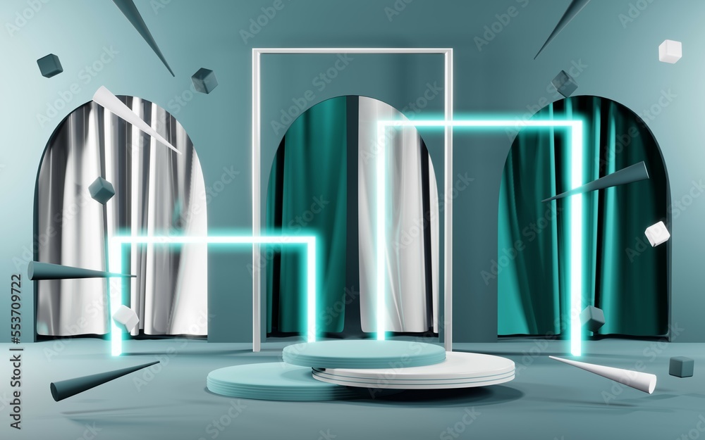 3D render of Podium background in blue tones for displaying cream products. cosmetics 3D render of Podium background in blue tones for displaying cream products. cosmetics