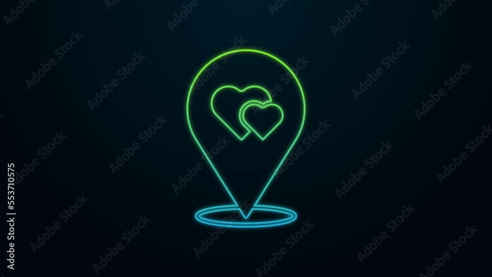 Glowing neon line Map pointer with heart icon isolated on black background. Valentines day. Love location. Romantic map pin. 4K Video motion graphic animation Glowing neon line Map pointer with heart icon isolated on black background. Valentines day. Love location. Romantic map pin. 4K Video motion graphic animation