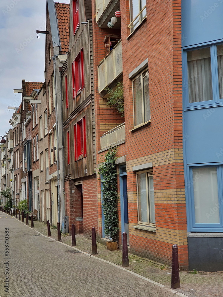 Amsterdam Jordaan District Street View with House Facades, Netherlands