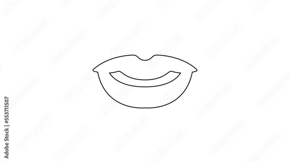 Black line Smiling lips icon isolated on white background. Smile symbol. 4K Video motion graphic animation