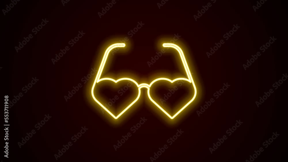 Glowing neon line Heart shaped love glasses icon isolated on black background. Suitable for Valentine day card design. 4K Video motion graphic animation Glowing neon line Heart shaped love glasses icon isolated on black background. Suitable for Valentine day card design. 4K Video motion graphic animation
